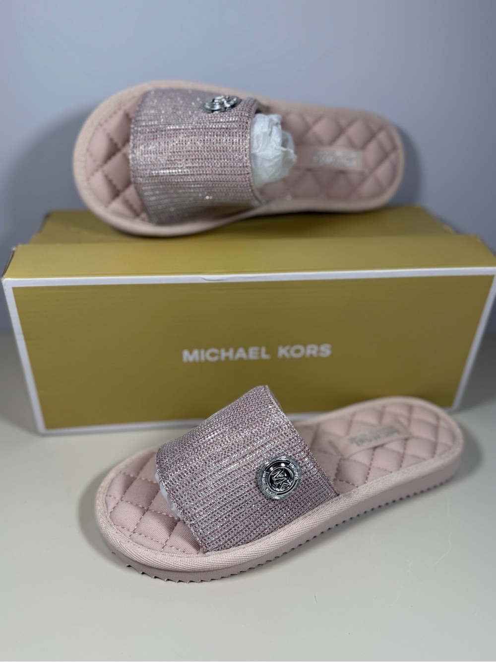 Michael Kors Pink Quilted Slide Sandals